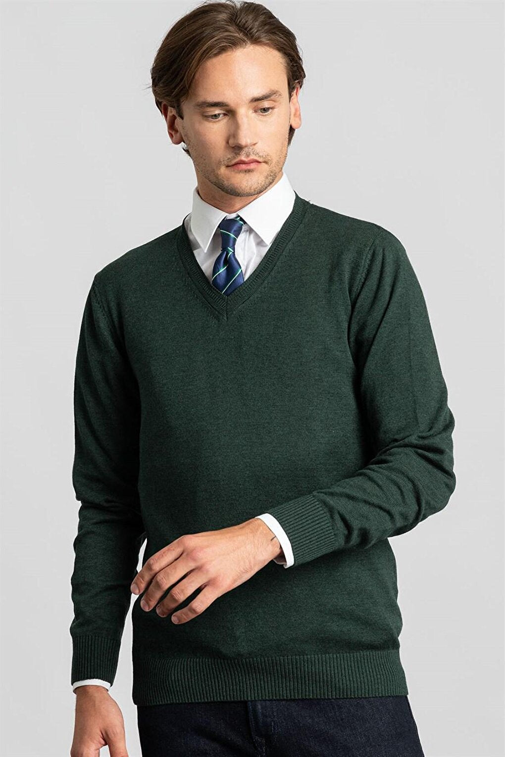 Slim Fit V-Neck Cotton Men's Sweater