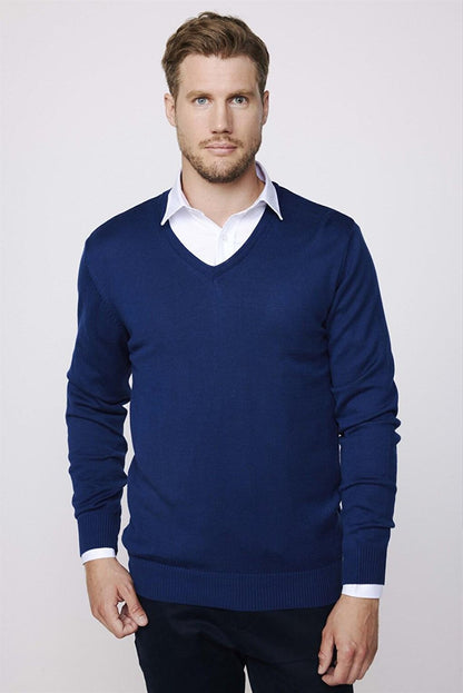 Slim Fit V-Neck Cotton Men's Blue Sweater