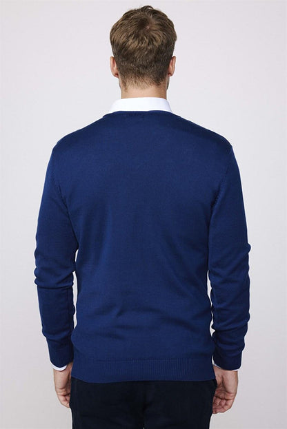 Slim Fit V-Neck Cotton Men's Blue Sweater