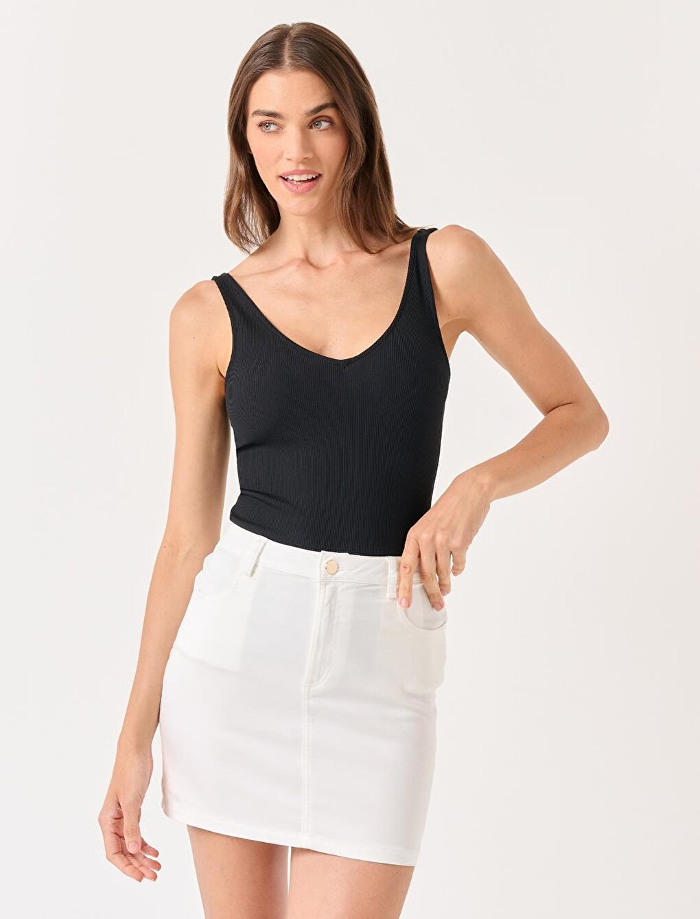 White Slim Fit Mini Gabardine Skirt