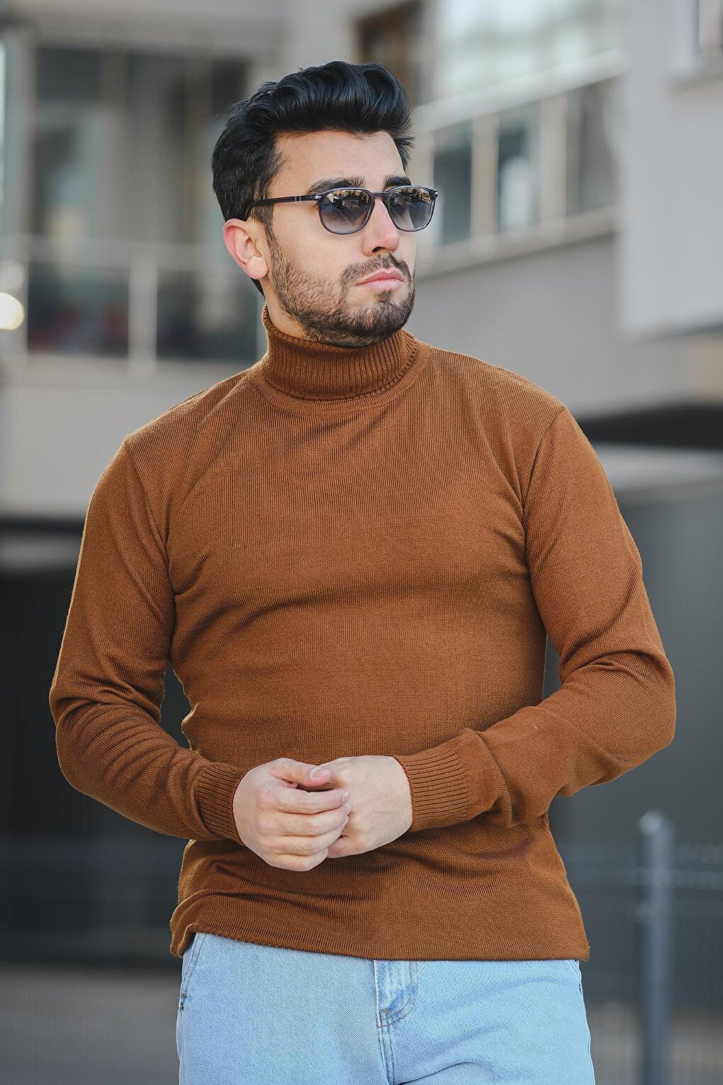 Cotton Slim Fit Men's Full Turtleneck Sweater