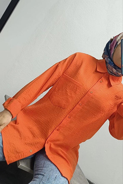 Orange Oversize Shirt with Low Shoulder Pockets