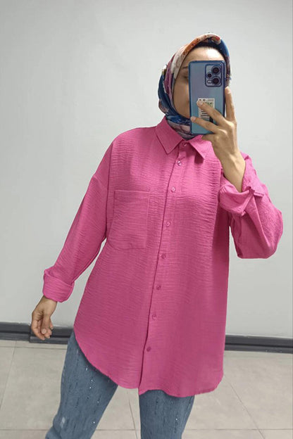 Pink Oversize Shirt with Drop Shoulder Pocket