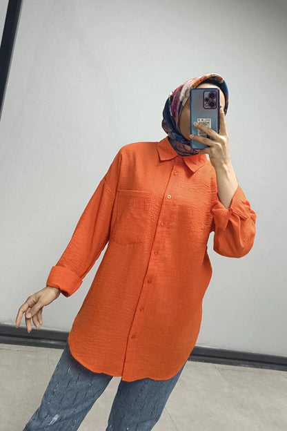 Orange Oversize Shirt with Low Shoulder Pockets