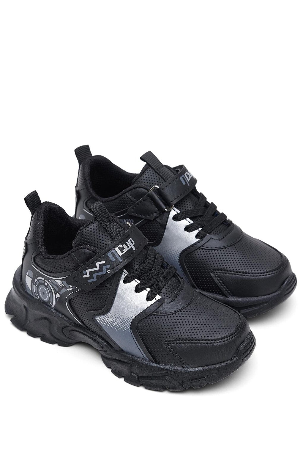 Children's Unisex Black Smoked Comfortable Velcro Sports Shoes