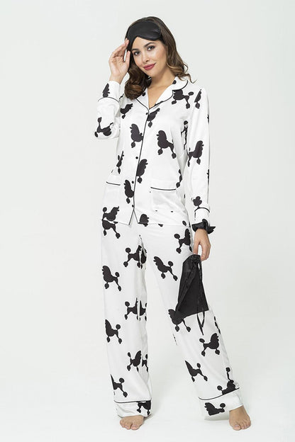 6-Piece Dog Pattern White Satin Pajama Set