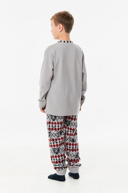 Embroidered High Collar Fleece Boys' Pajama Set