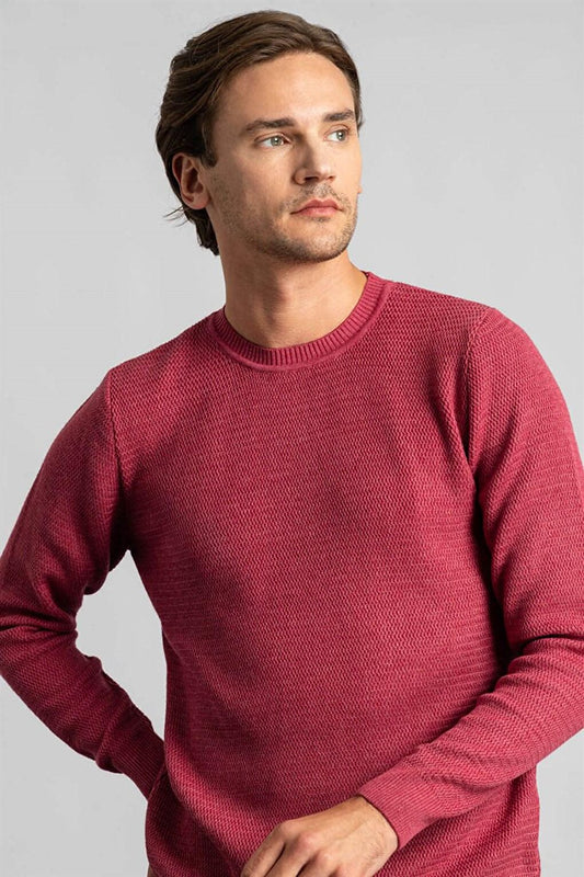 Slim Fit Dobby Men's Claret Red Sweater