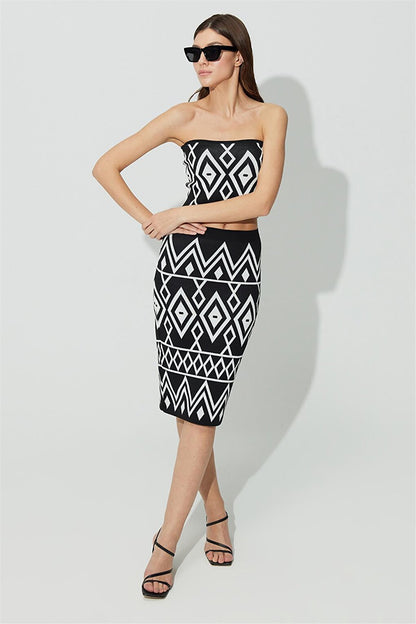 Black Ecru Geometric Patterned Skirt SS23S4659Sİ