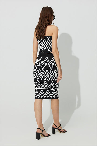 Black Ecru Geometric Patterned Skirt SS23S4659Sİ