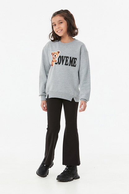 Printed Crew Neck Girl's Sweatshirt