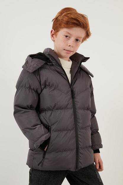 Plush Lined Removable Hooded Winter Coat with Pockets 5761587