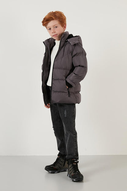 Plush Lined Removable Hooded Winter Coat with Pockets 5761587