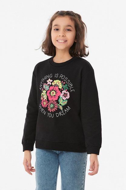 Printed Crew Neck Girl's Sweatshirt