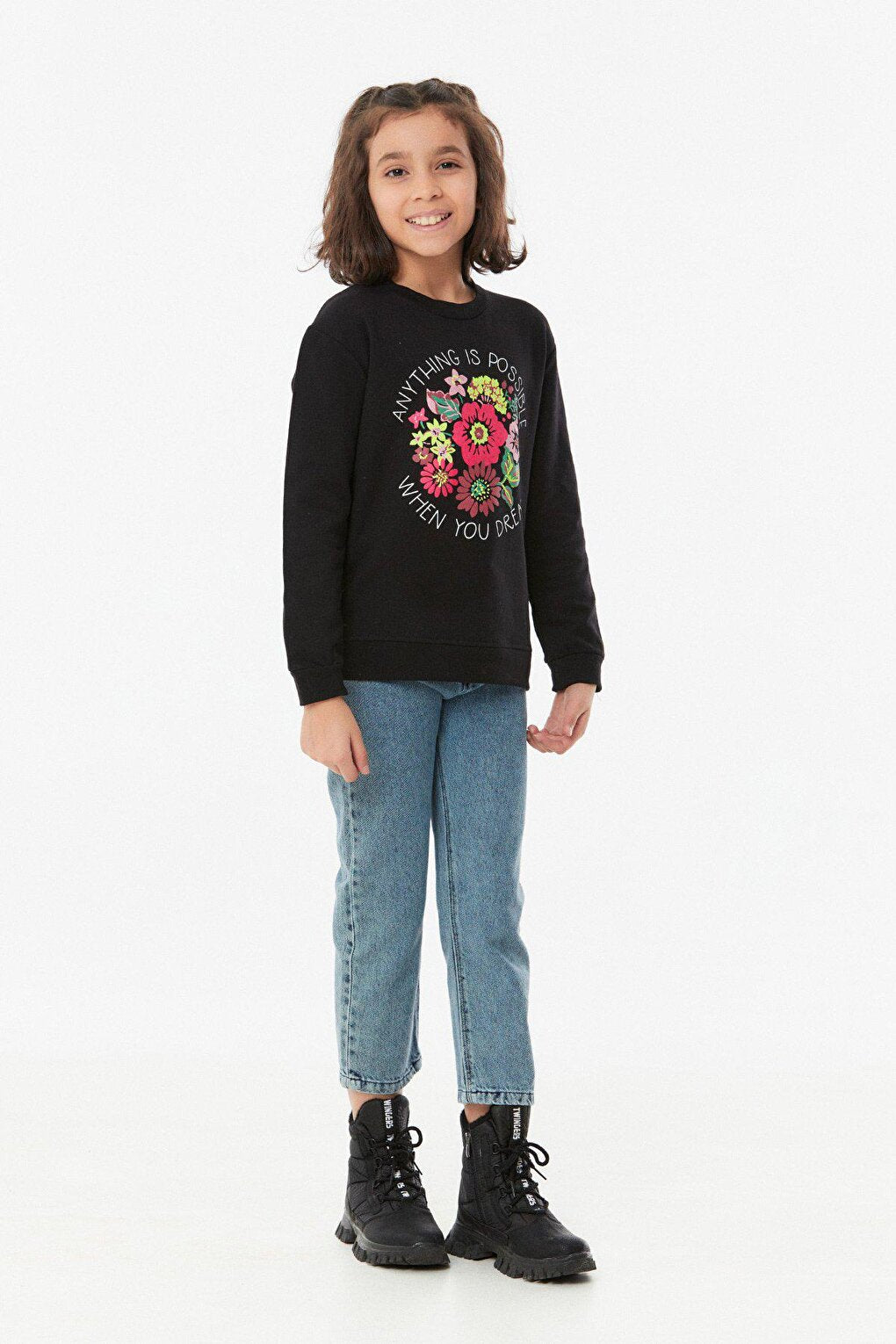 Printed Crew Neck Girl's Sweatshirt