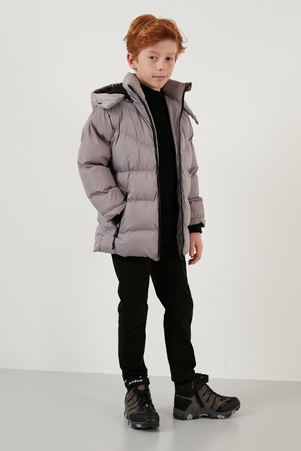 Plush Lined Removable Hooded Winter Coat with Pockets 5761587