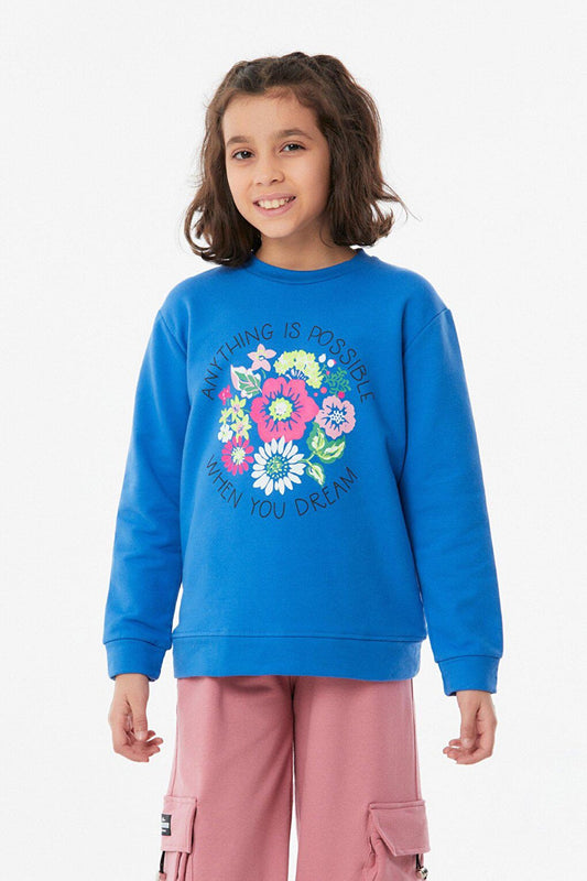 Printed Crew Neck Girl's Sweatshirt