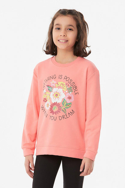 Printed Crew Neck Girl's Sweatshirt