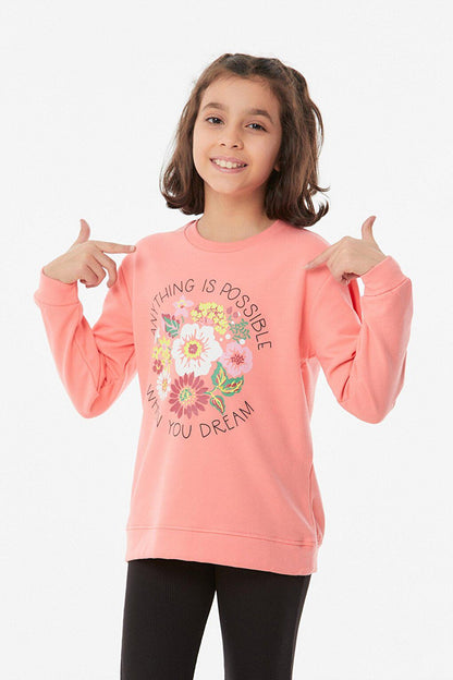 Printed Crew Neck Girl's Sweatshirt