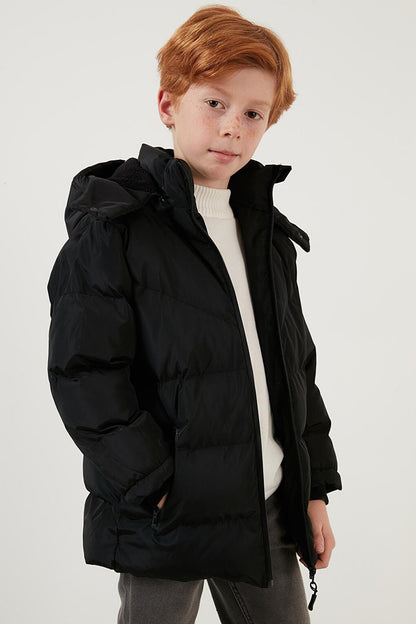 Plush Lined Removable Hooded Winter Coat with Pockets 5761587