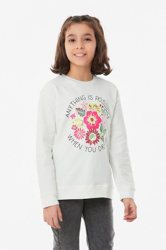 Printed Crew Neck Girl's Sweatshirt