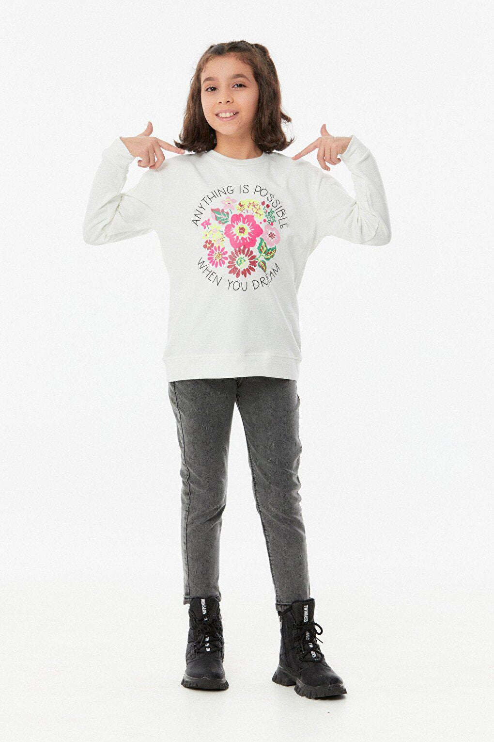 Printed Crew Neck Girl's Sweatshirt