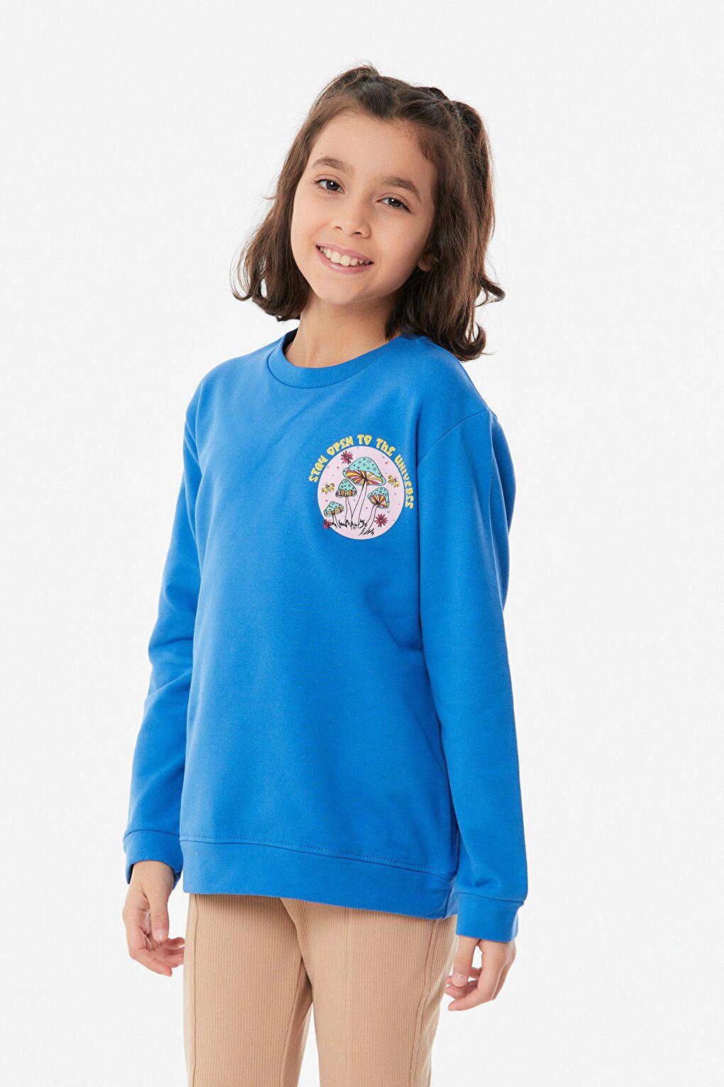 Printed Crew Neck Girl's Sweatshirt