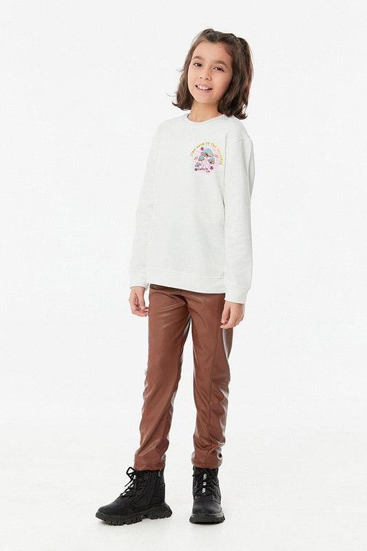 Printed Crew Neck Girl's Sweatshirt