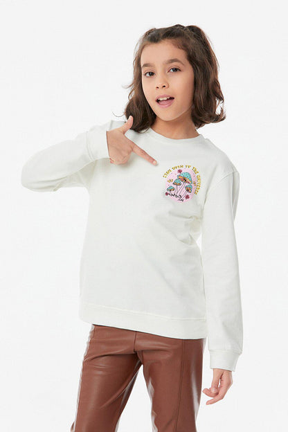 Printed Crew Neck Girl's Sweatshirt