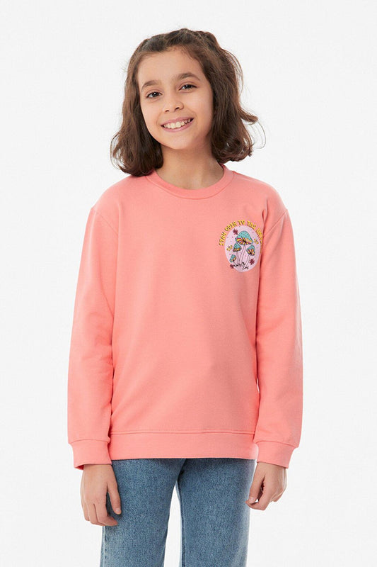 Printed Crew Neck Girl's Sweatshirt