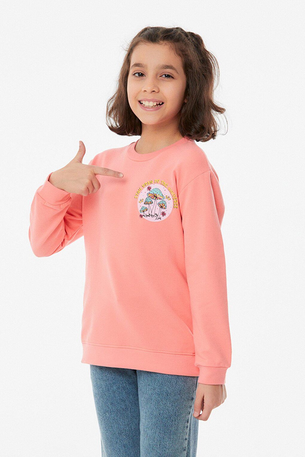 Printed Crew Neck Girl's Sweatshirt