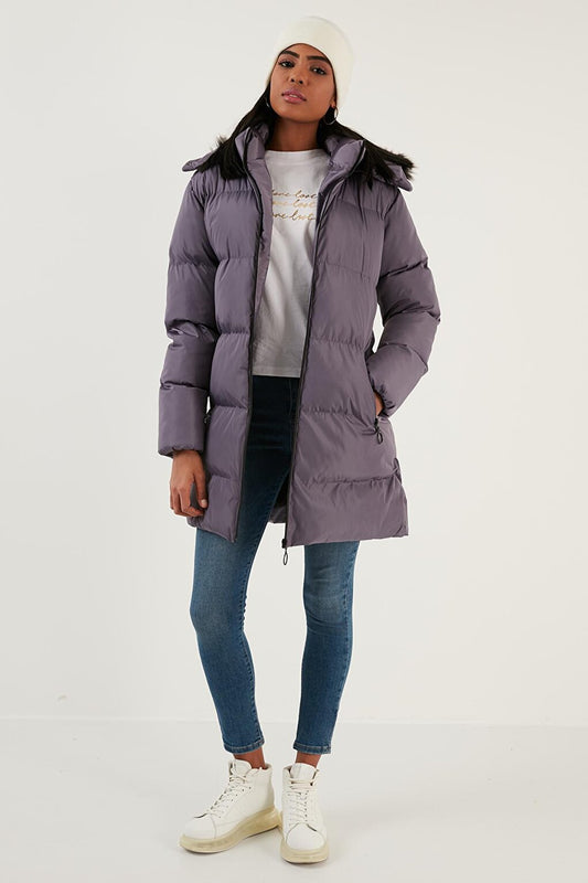 Removable Hooded Pocket Puffer Coat with Faux Fur Collar 5761645