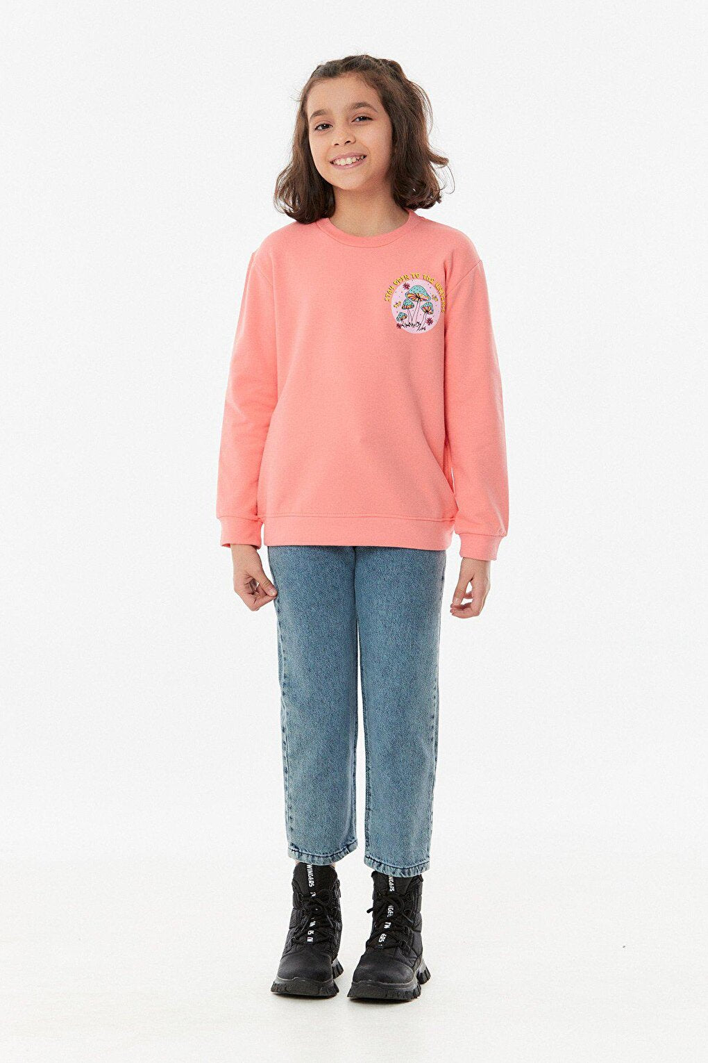 Printed Crew Neck Girl's Sweatshirt