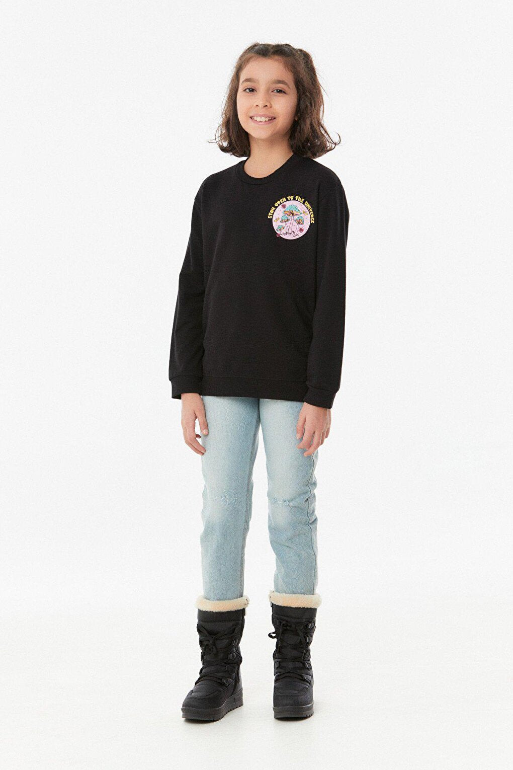 Printed Crew Neck Girl's Sweatshirt