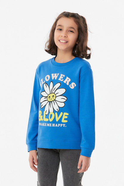 Printed Crew Neck Girl's Sweatshirt