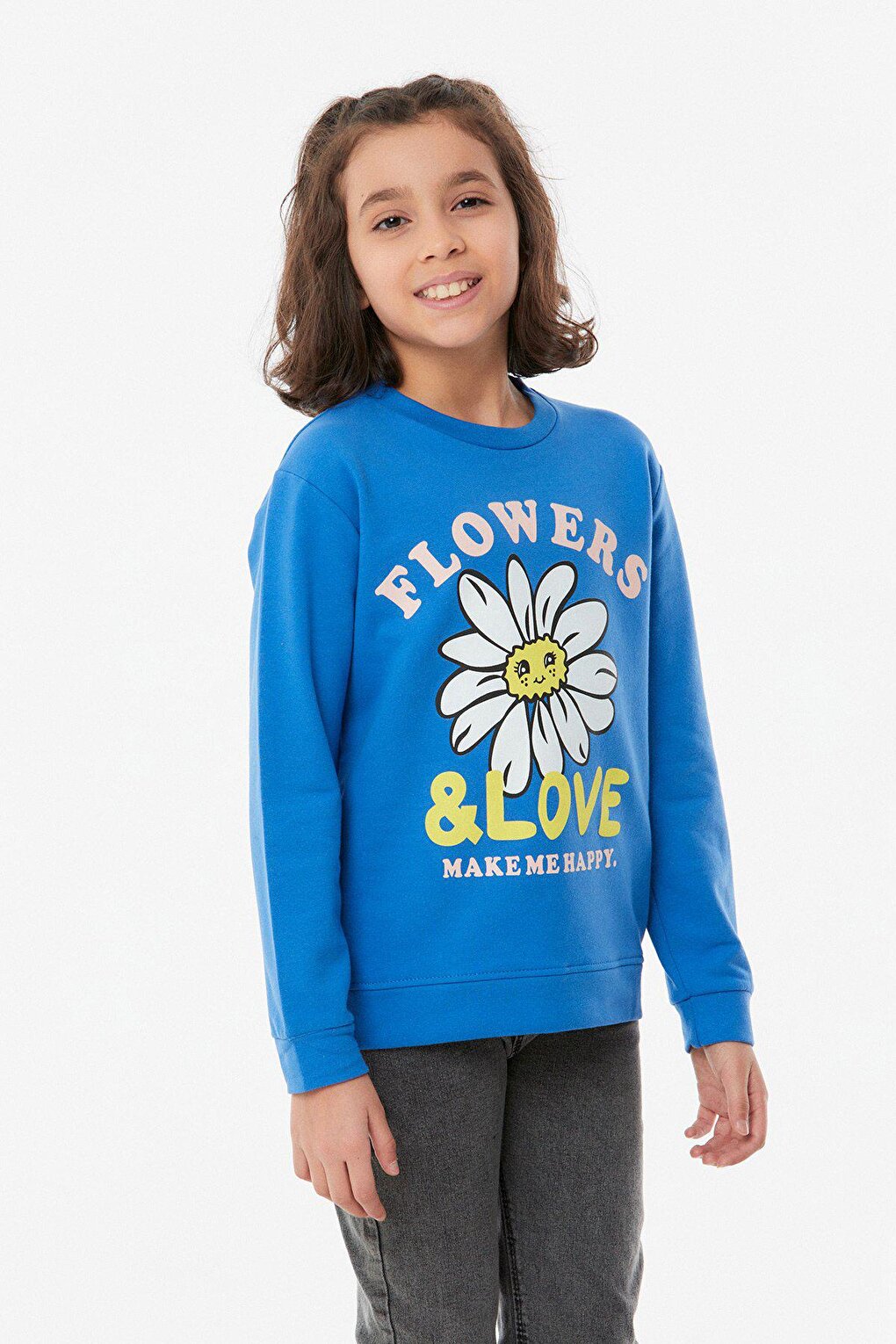 Printed Crew Neck Girl's Sweatshirt