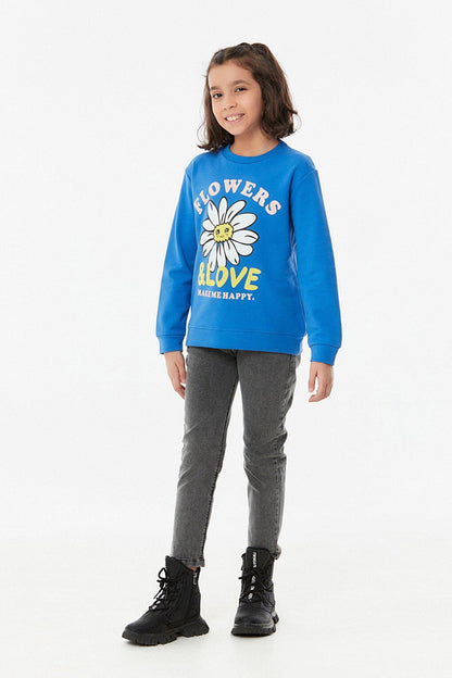 Printed Crew Neck Girl's Sweatshirt