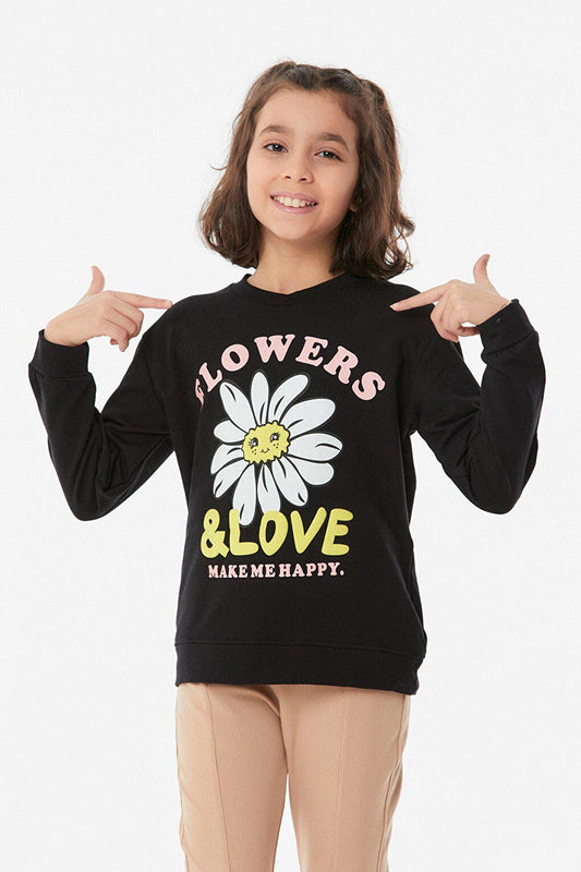 Printed Crew Neck Girl's Sweatshirt