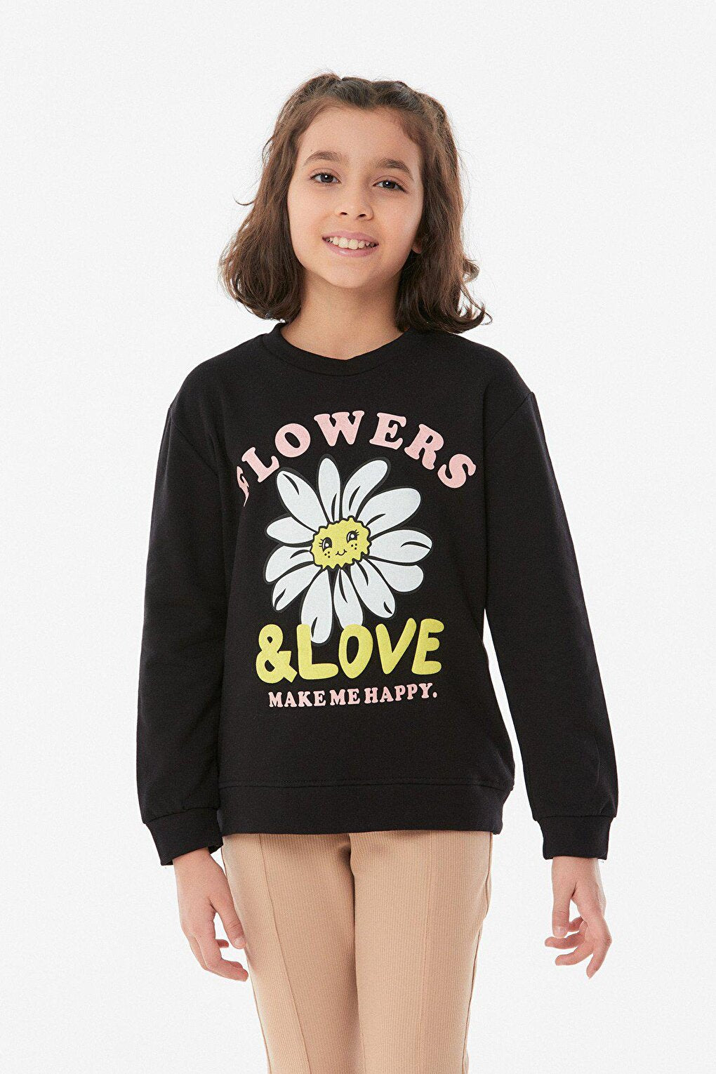 Printed Crew Neck Girl's Sweatshirt