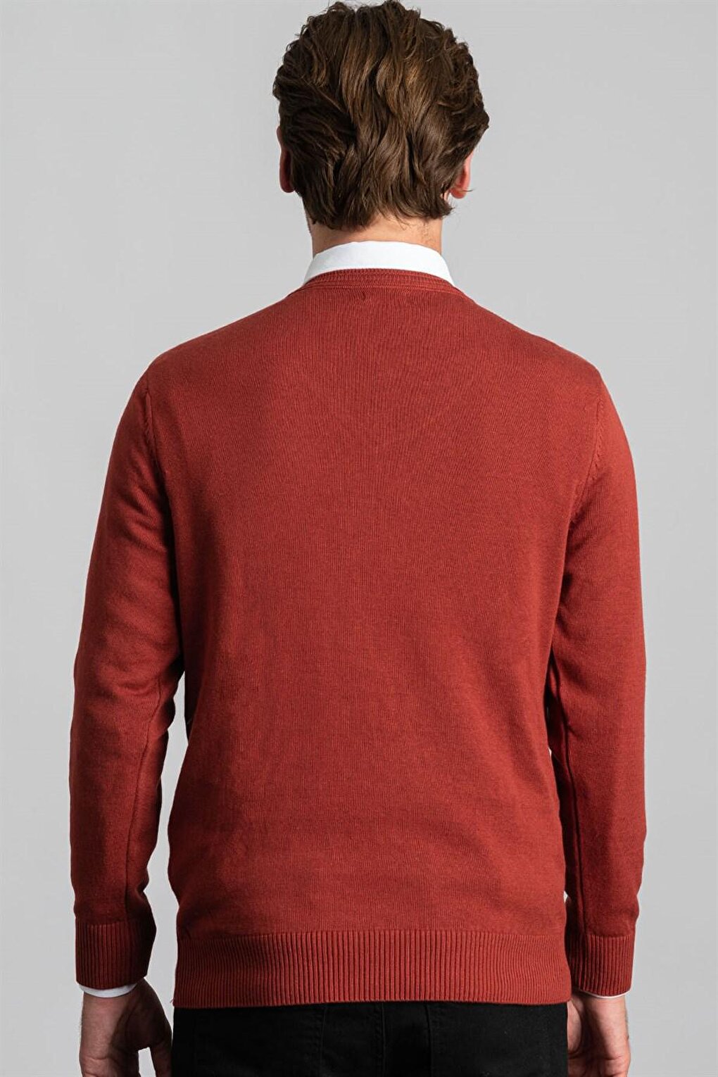 Slim Fit V-Neck Cotton Men's Cinnamon Sweater