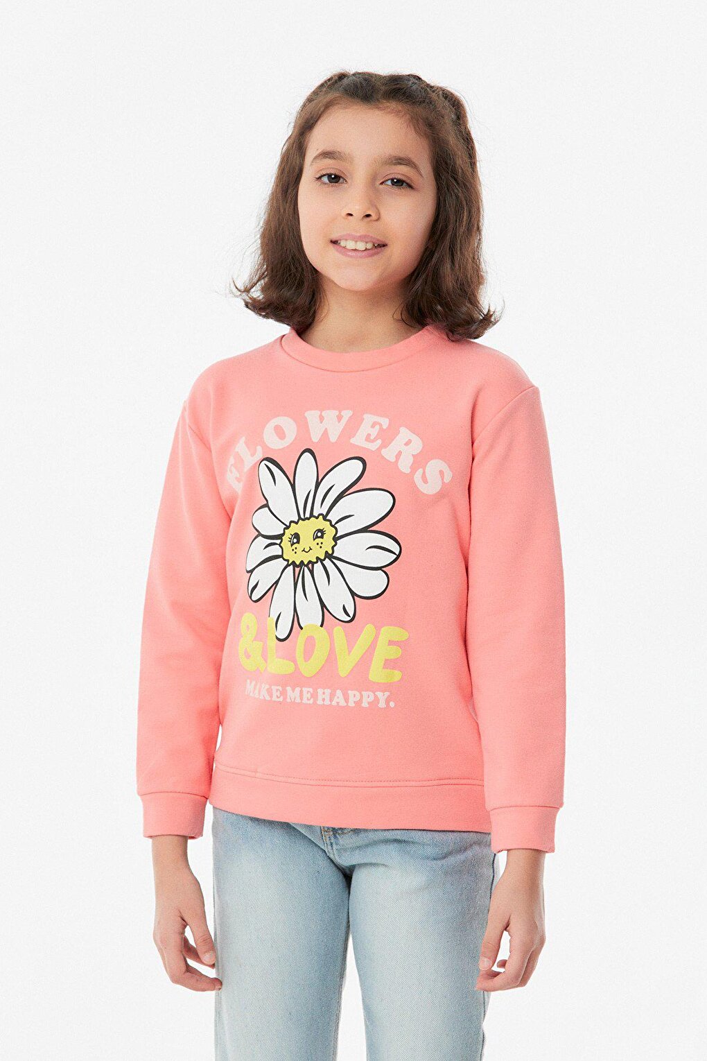 Printed Crew Neck Girl's Sweatshirt