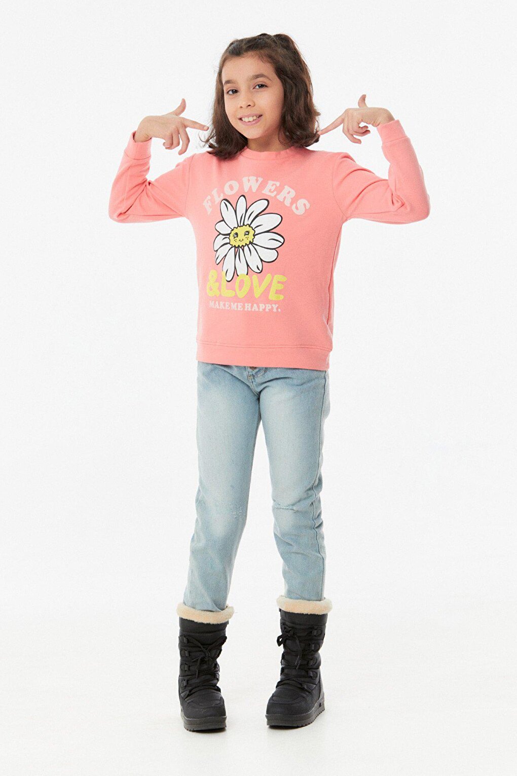 Printed Crew Neck Girl's Sweatshirt