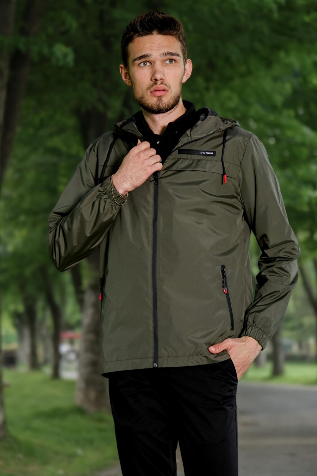 Style Combination Sleeve Elastic Hooded Raincoat PLDP 2900