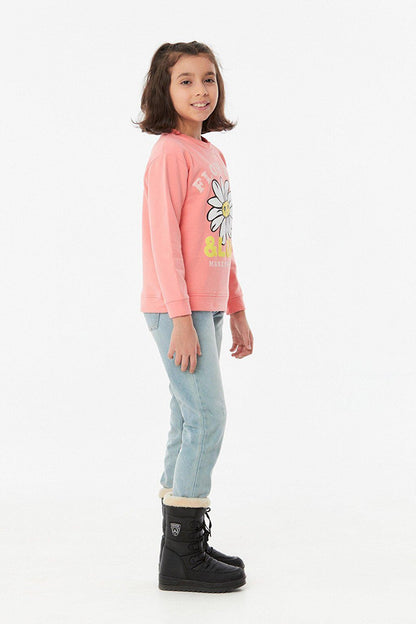 Printed Crew Neck Girl's Sweatshirt