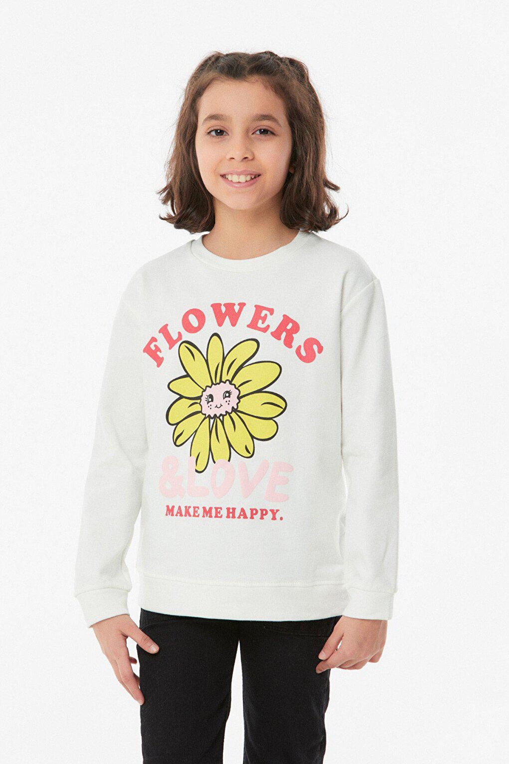 Printed Crew Neck Girl's Sweatshirt