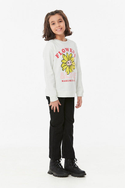 Printed Crew Neck Girl's Sweatshirt