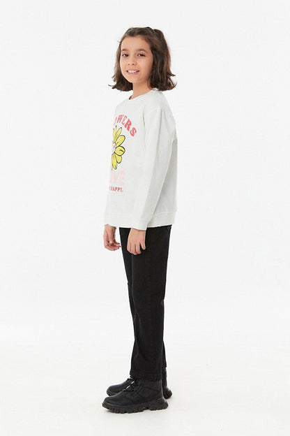 Printed Crew Neck Girl's Sweatshirt