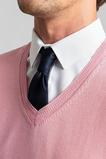 Slim Fit V-Neck Cotton Men's Pink Sweater