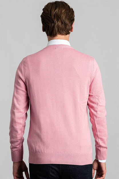 Slim Fit V-Neck Cotton Men's Pink Sweater