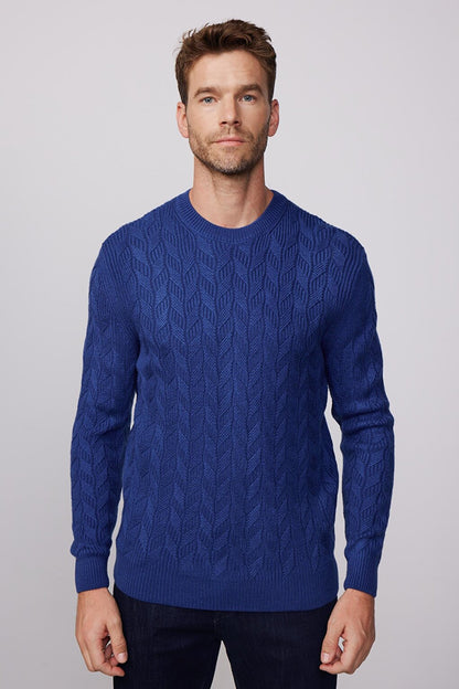 Slim Fit Crew Neck Patterned Navy Blue Men's Sweater